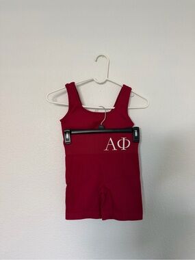 alpha phi sorority maroon ribbed sports bra & biker shorts matching active set